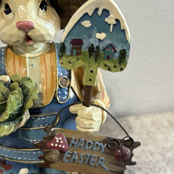 RARE UNIQUE FAUX CARVED WOOD BUNNY RABBIT FIGURINE 12” TALL - Picture 7 of 12